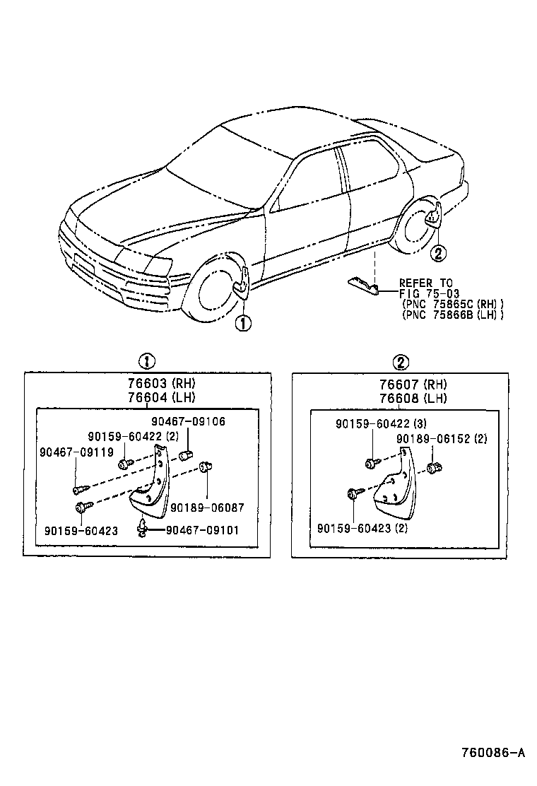 Toyota 76626-59035 MUDGUARD SUB-ASSY, QUARTER PANEL, REAR LH