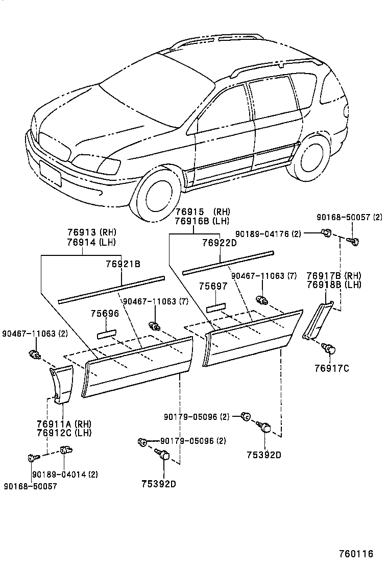 75392-42011 RETAINER, OUTSIDE MOULDING product image