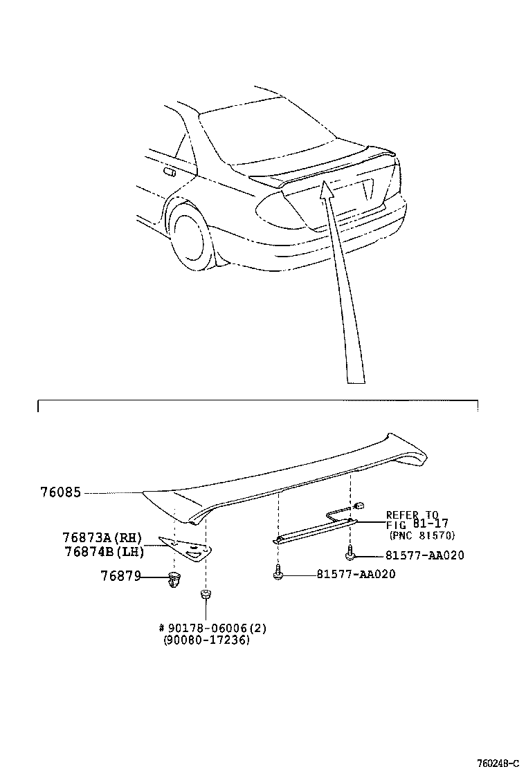 Toyota 76782-AA010 PROTECTOR, REAR SPOILER, LH