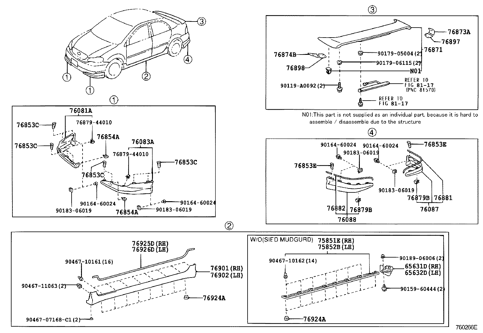 Toyota 76872-02020-C0 PROTECTOR, REAR SPOILER, NO.1