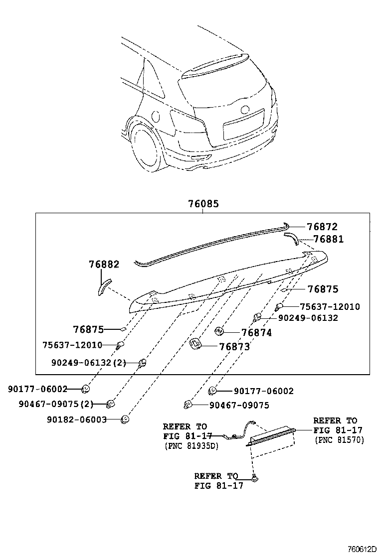 76088-72010-B0 SPOILER SUB-ASSY, REAR product image