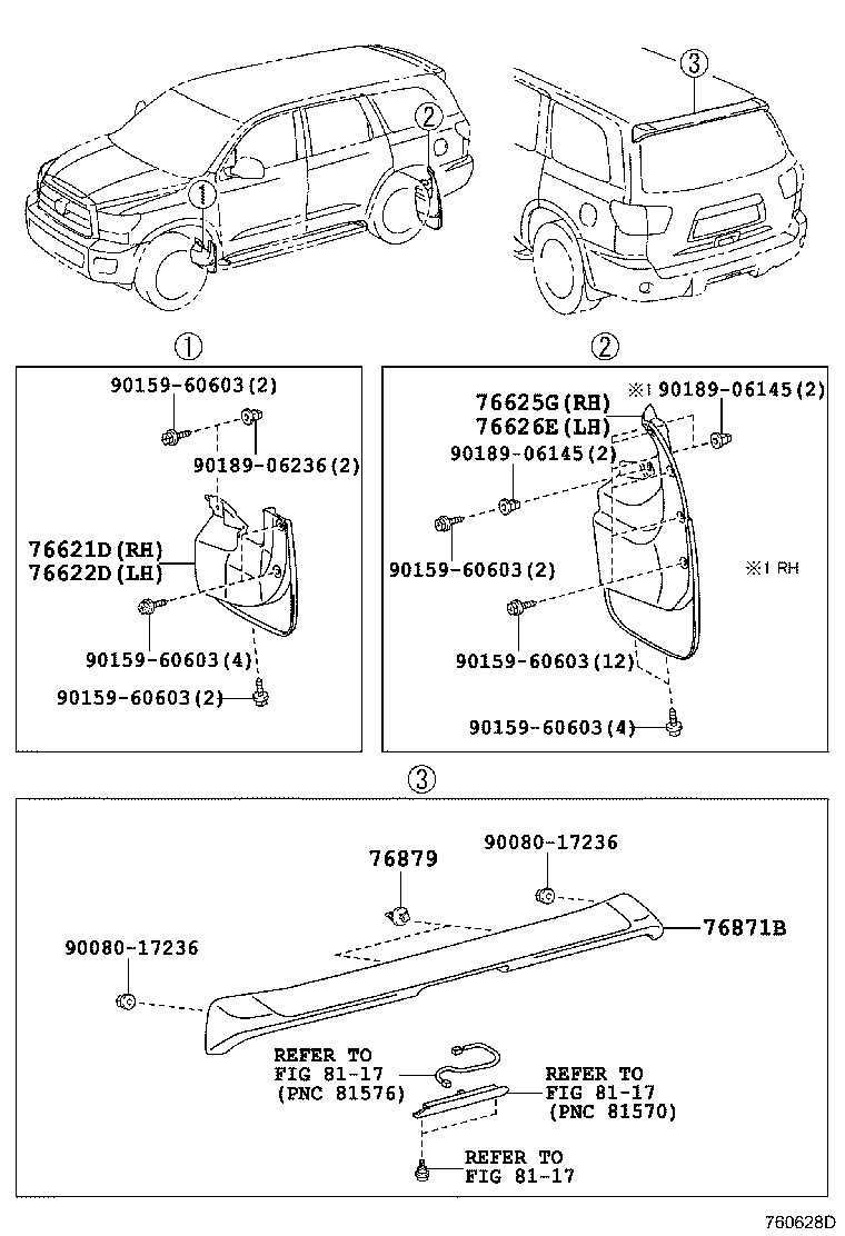 Toyota 76879-0C030 CLIP, REAR SPOILER, NO.1