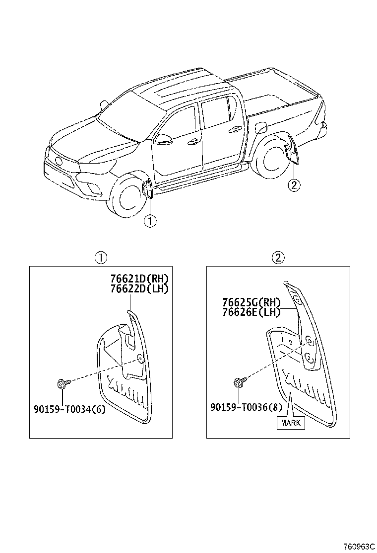 Toyota 76621-0K150 MUDGUARD, FRONT FENDER, RH