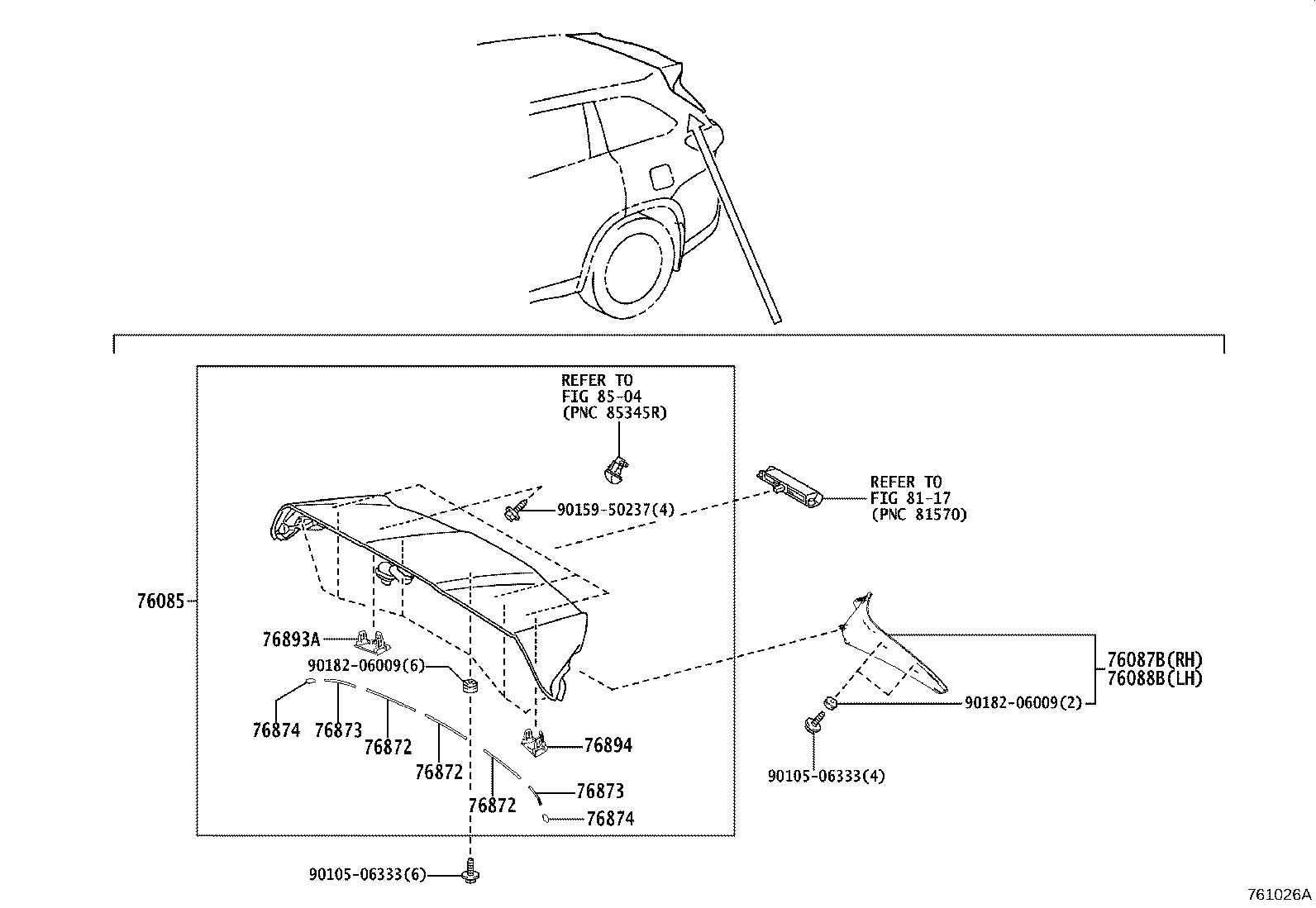 76088-0E020 SPOILER SUB-ASSY, REAR SIDE, LH product image