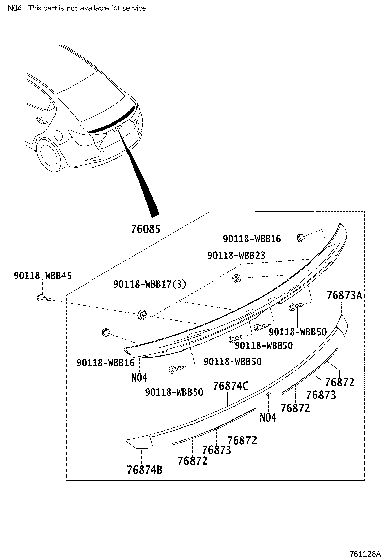Toyota 76085-WB005 SPOILER SUB-ASSY, REAR