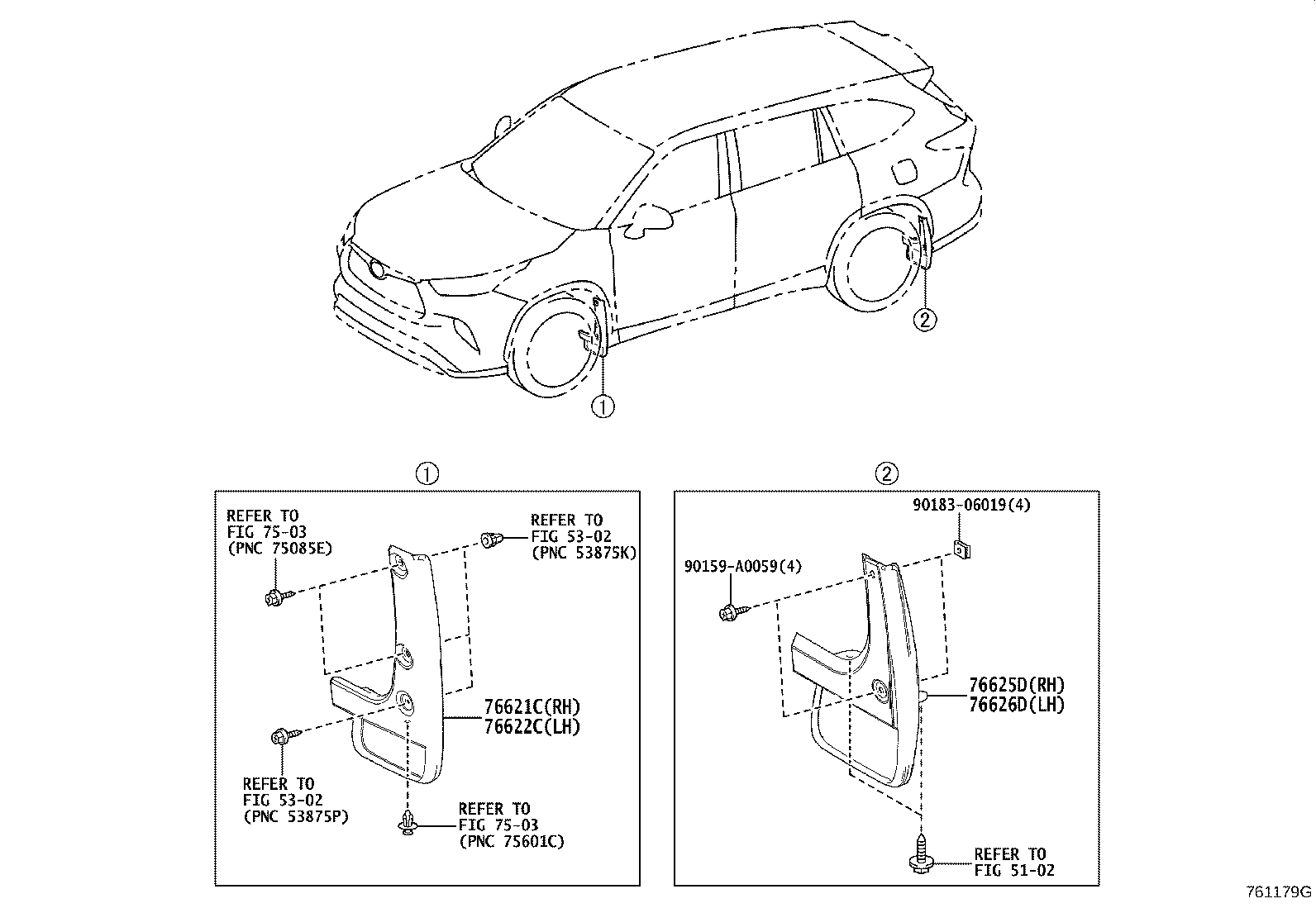 Toyota 76625-YY190 MUDGUARD, QUARTER PANEL, REAR RH