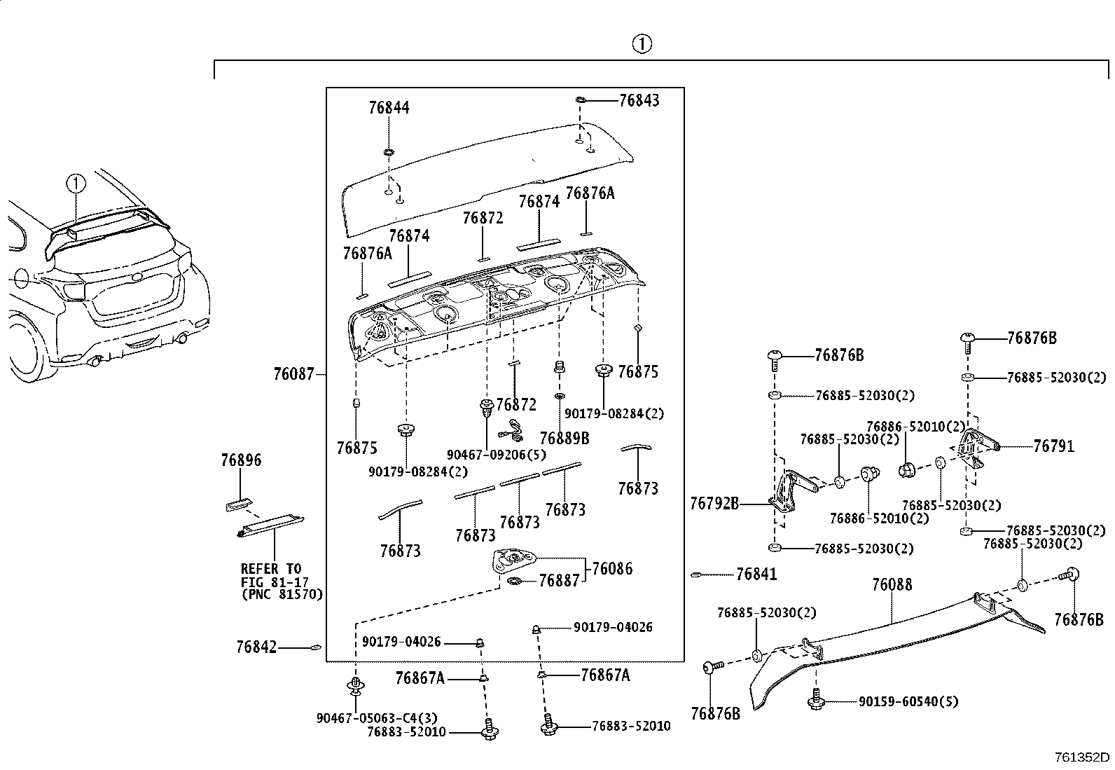 76087-52900 SPOILER SUB-ASSY, REAR NO.1 product image