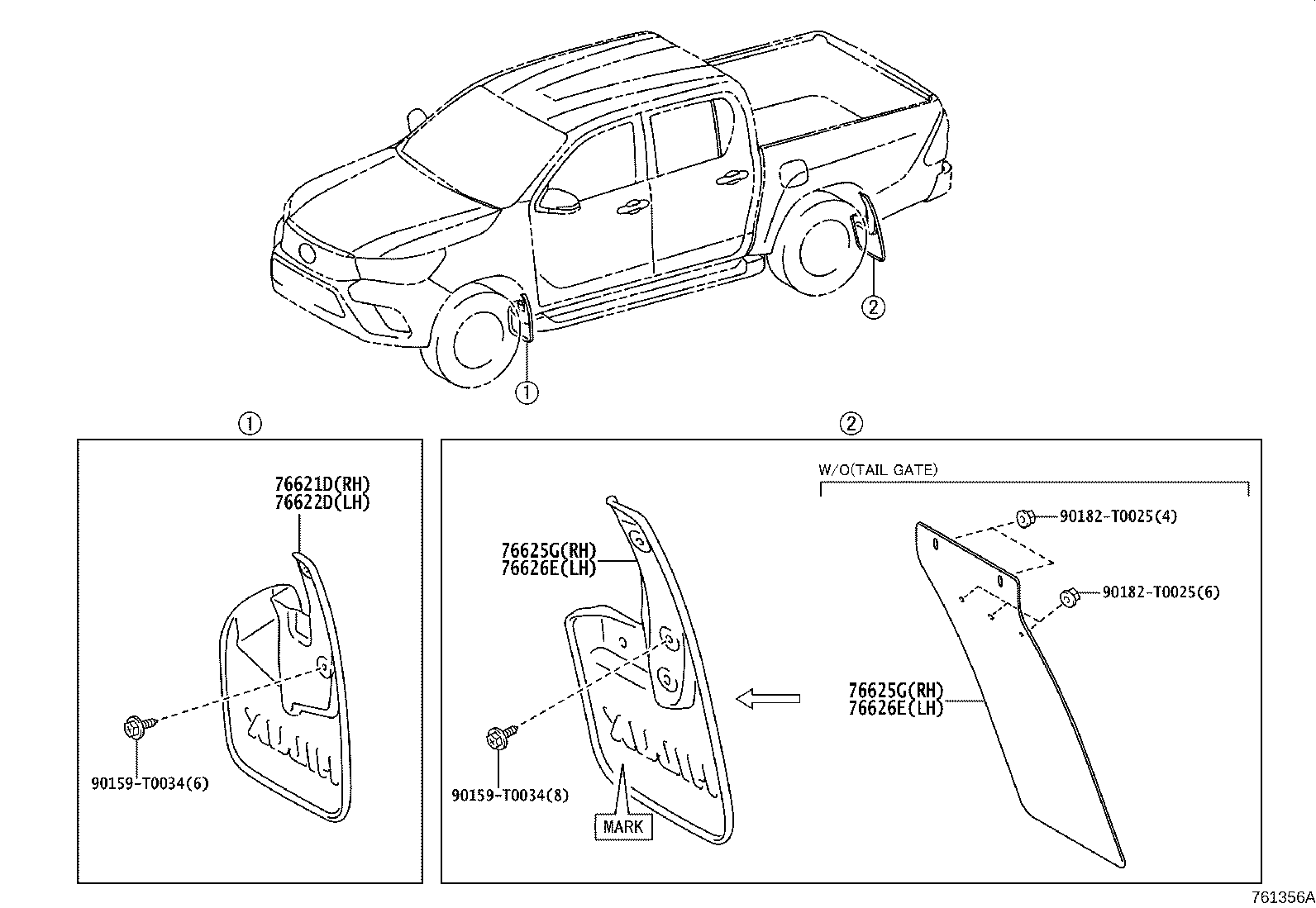 Toyota 76625-0K540 MUDGUARD, QUARTER PANEL, REAR RH