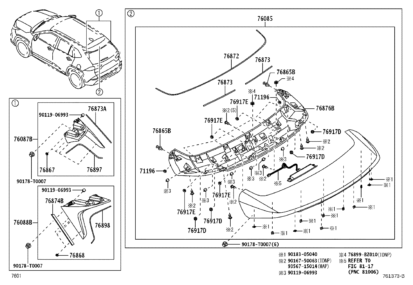 76874-BZ080 PROTECTOR, REAR SPOILER, LH product image