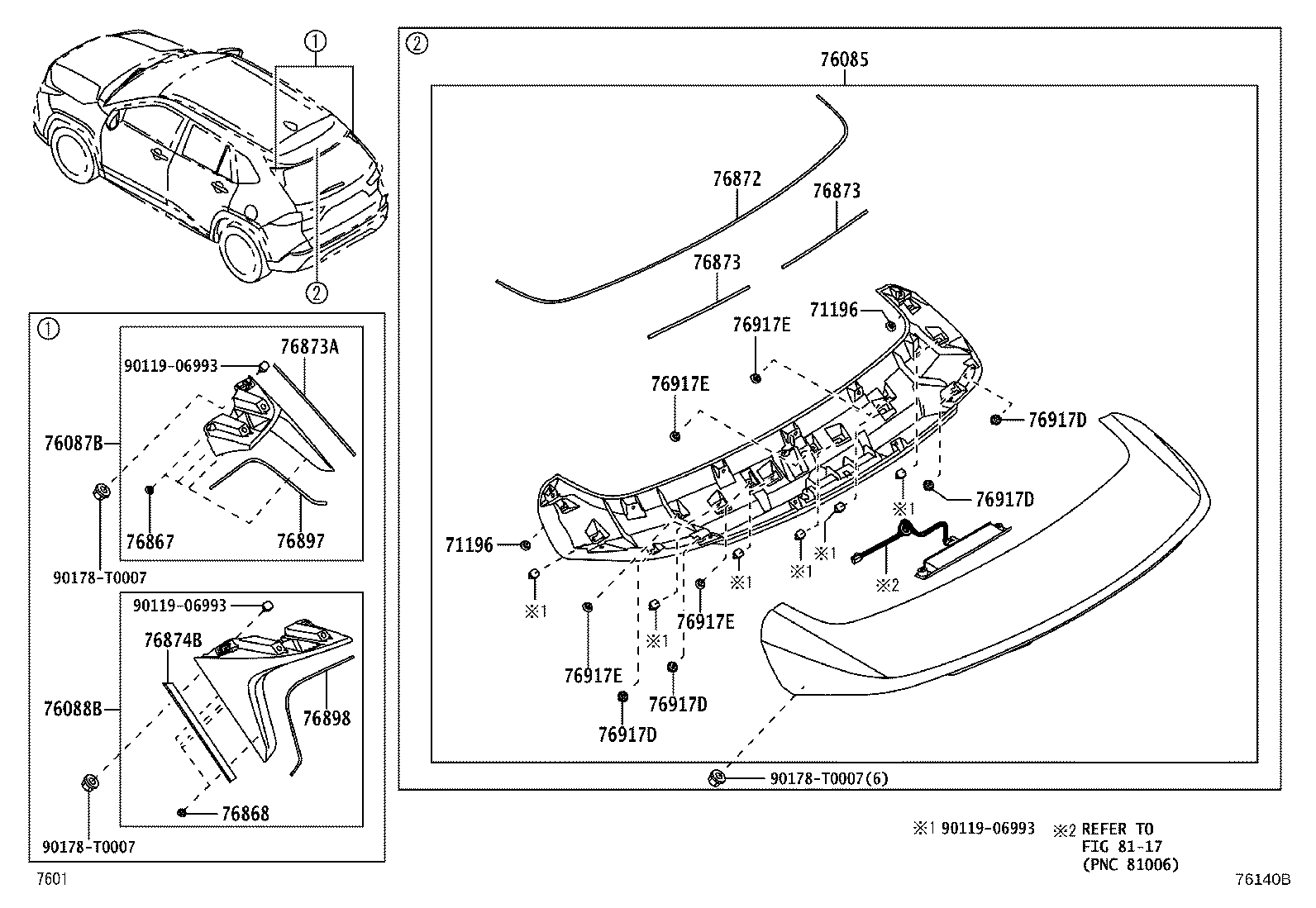 76874-BZ080 PROTECTOR, REAR SPOILER, LH product image