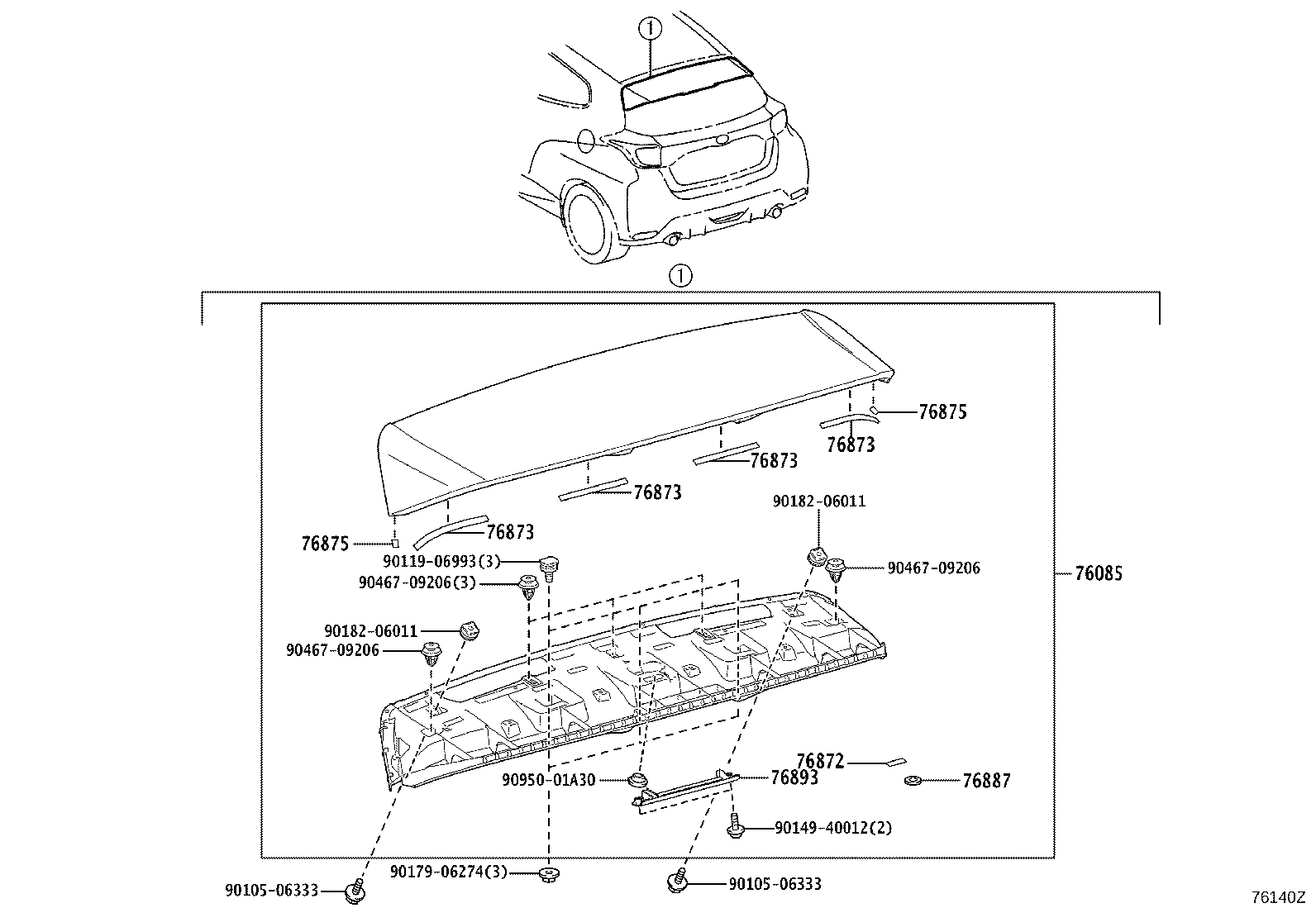 76087-52900 SPOILER SUB-ASSY, REAR NO.1 product image