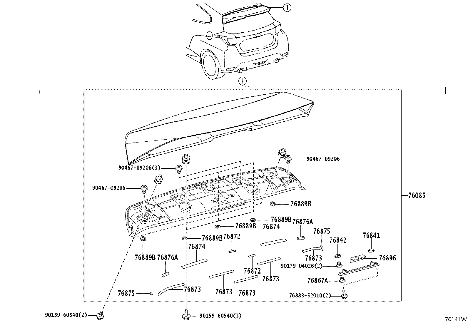 76085-52923 SPOILER SUB-ASSY, REAR product image