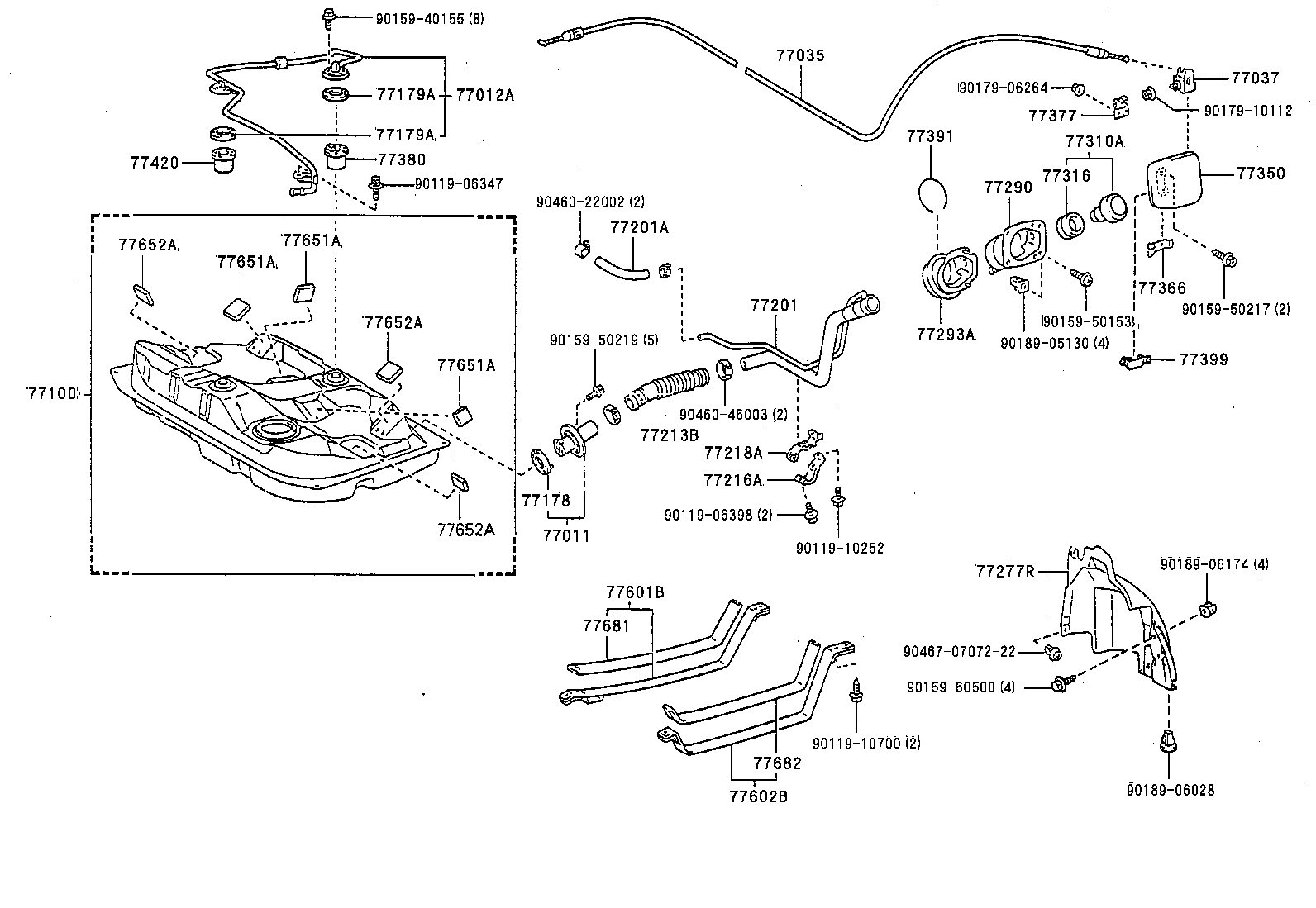 77035-02011 CABLE SUB-ASSY, FUEL LID LOCK CONTROL product image