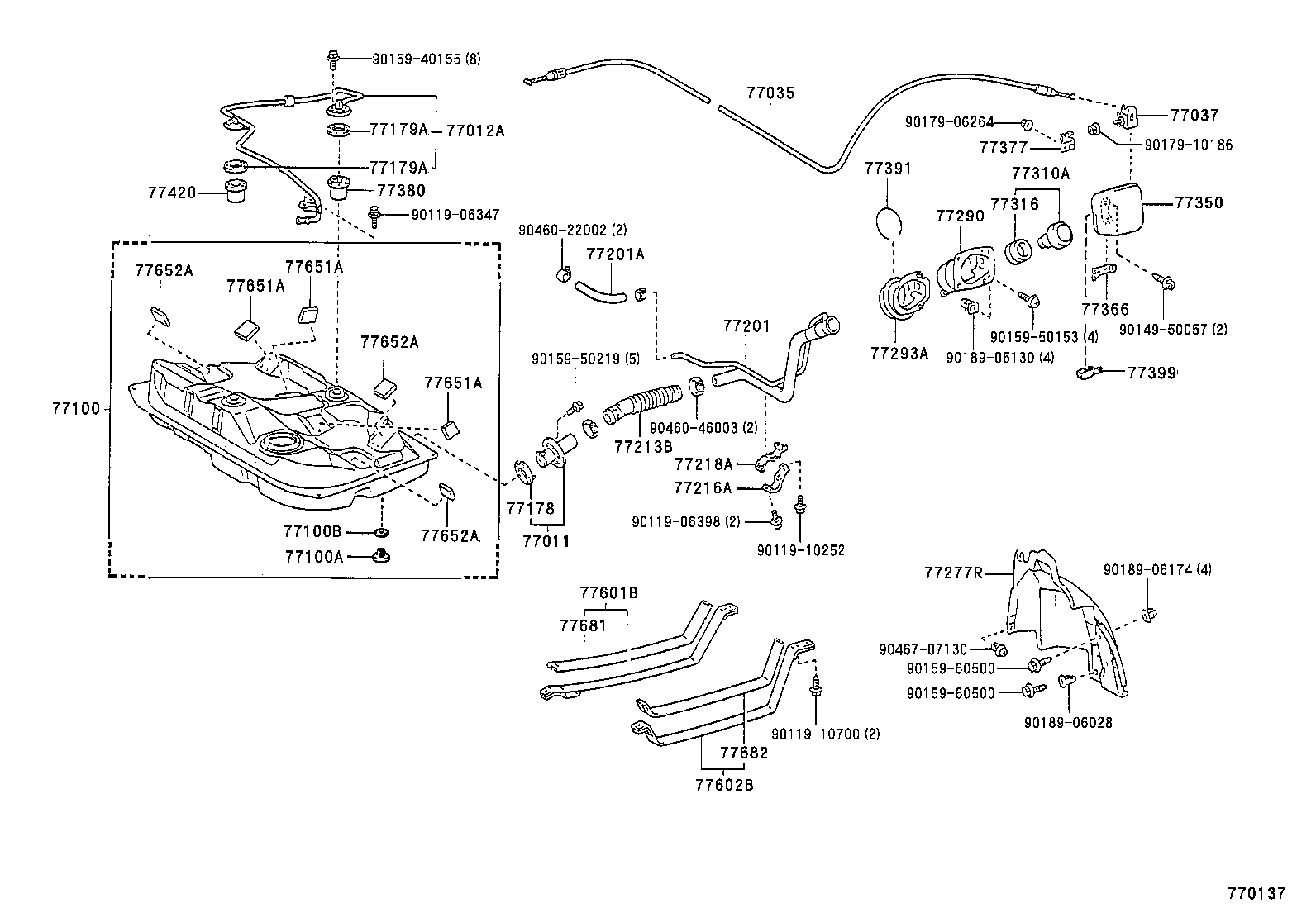 77011-12090 PIPE SUB-ASSY, FUEL TANK FILLER, LOWER product image