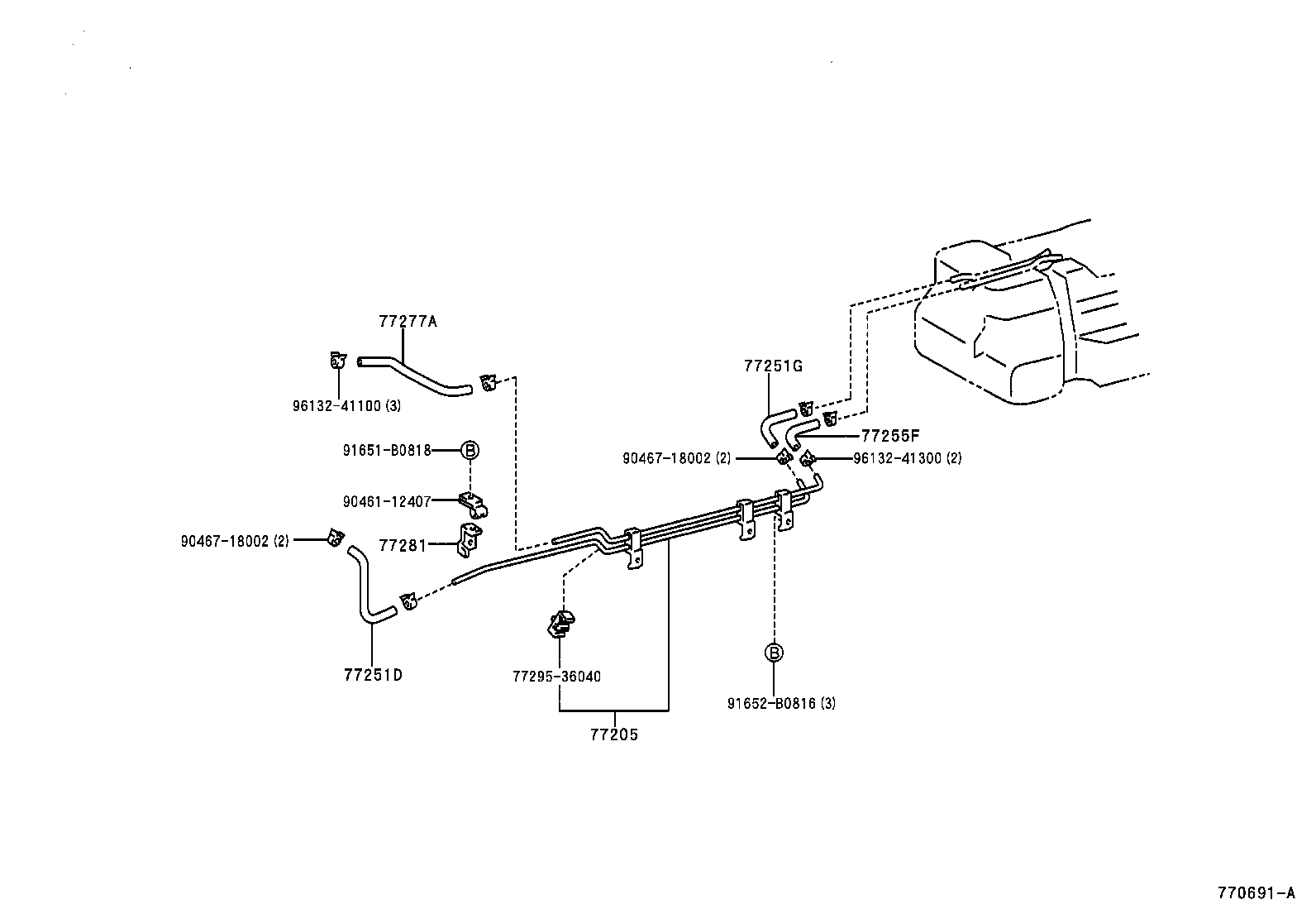 77017-65020 TUBE SUB-ASSY, FUEL TANK VENT product image