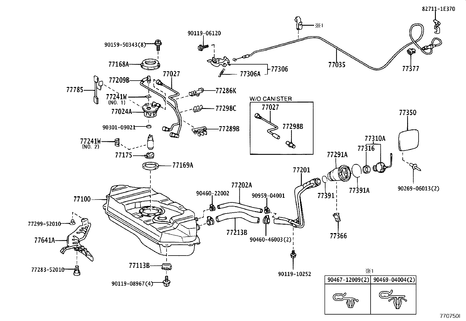 77035-52050 CABLE SUB-ASSY, FUEL LID LOCK CONTROL product image