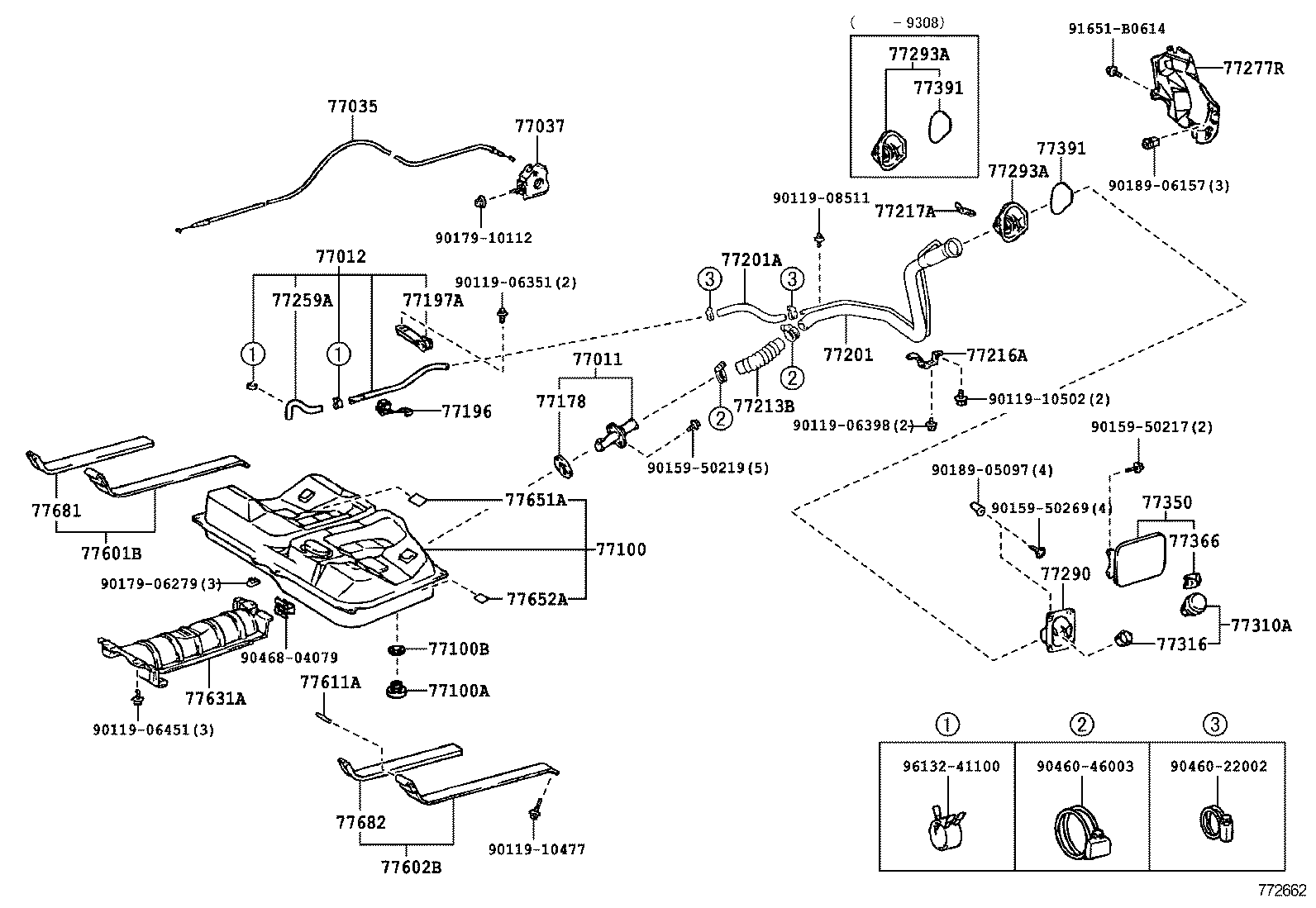 77035-33030 CABLE SUB-ASSY, FUEL LID LOCK CONTROL product image