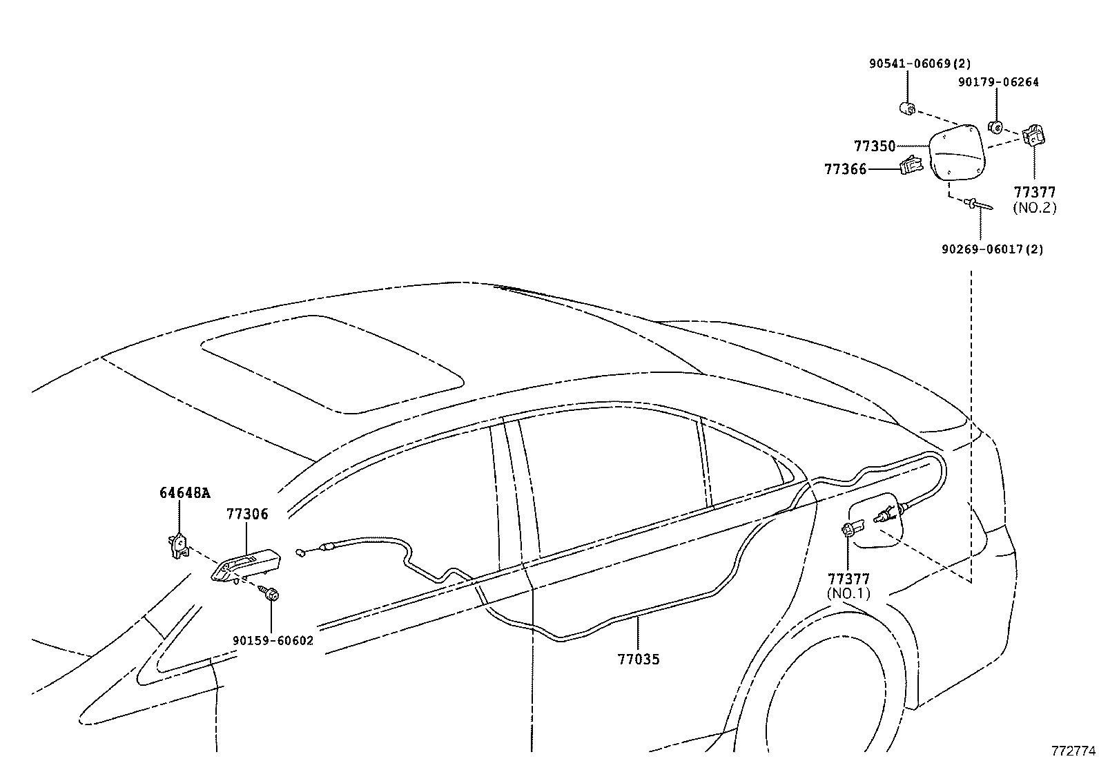 77035-75010 CABLE SUB-ASSY, FUEL LID LOCK CONTROL product image