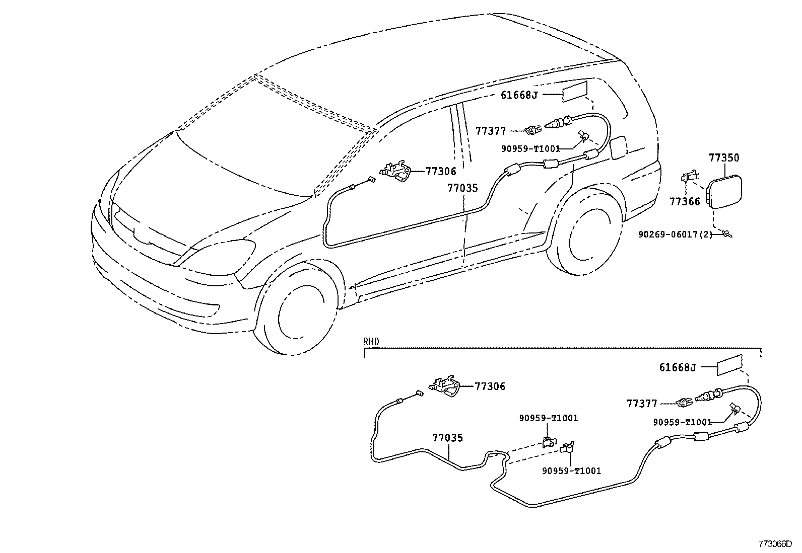 77035-0K151 CABLE SUB-ASSY, FUEL LID LOCK CONTROL product image