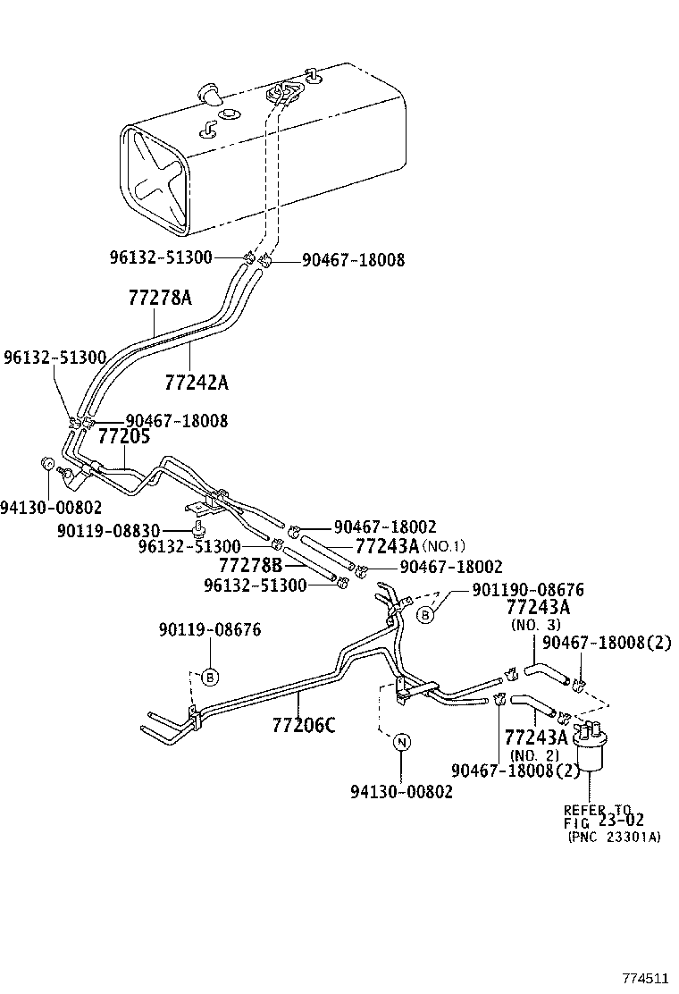 77250-37010 HOSE, FUEL, NO.2 (FOR FUEL RETURN TUBE) product image