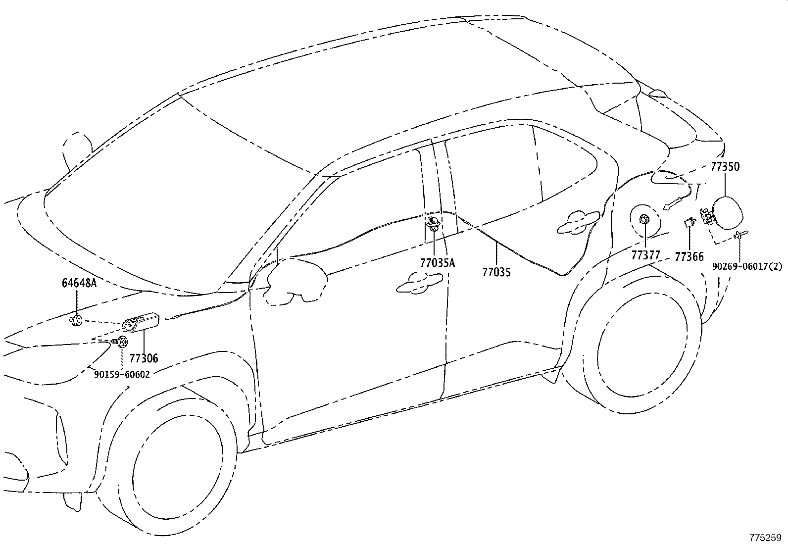 77035-52420 CABLE SUB-ASSY, FUEL LID LOCK CONTROL product image