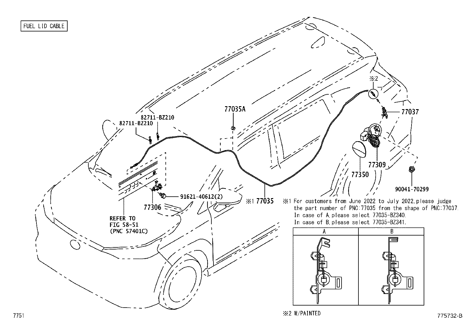 77035-BZ341 CABLE SUB-ASSY, FUEL LID LOCK CONTROL product image
