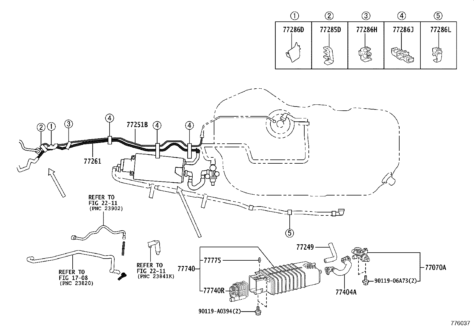 77018-0E080 TUBE SUB-ASSY, FUEL TANK EVAPORATION VENT product image