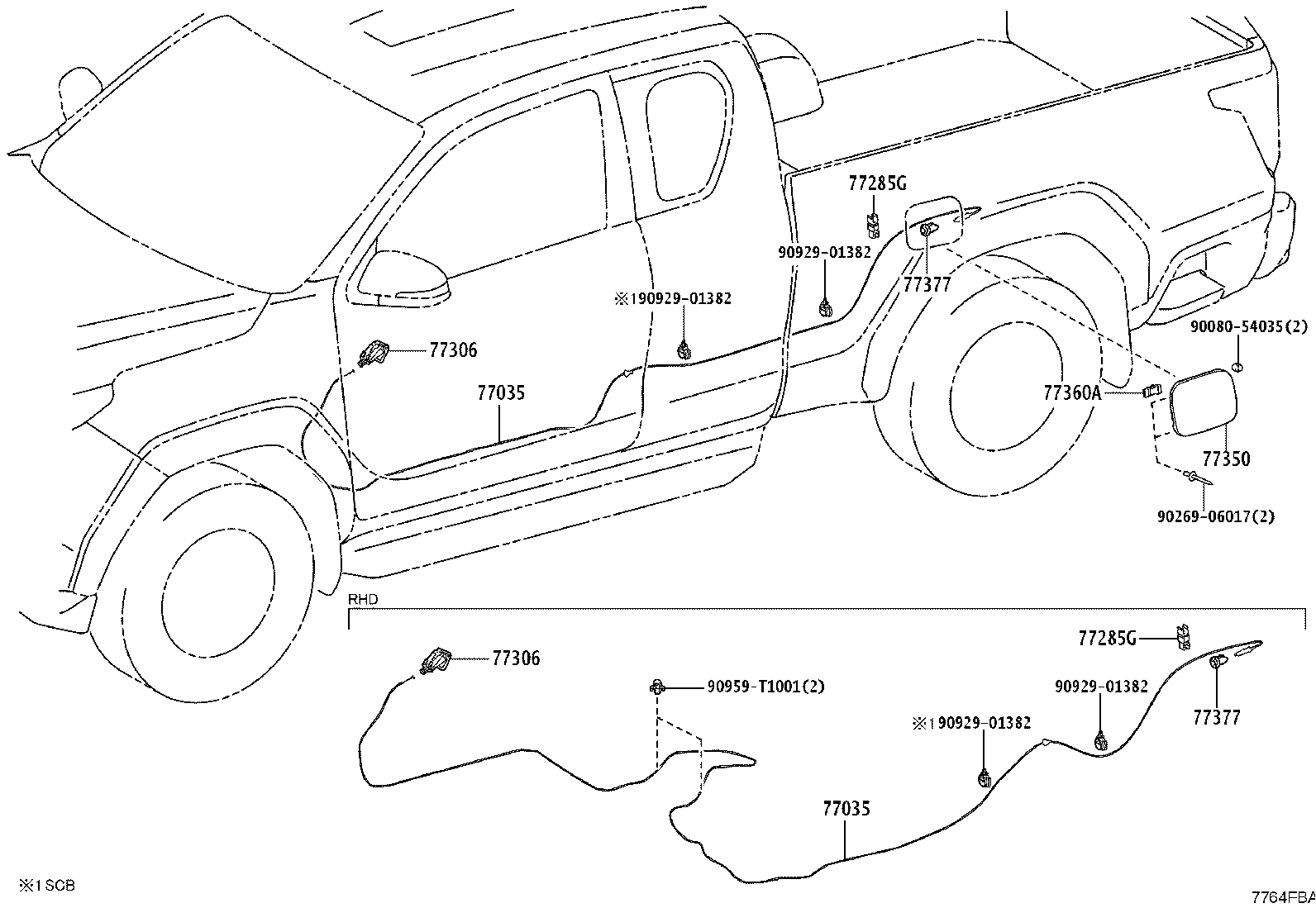 77035-0K640 CABLE SUB-ASSY, FUEL LID LOCK CONTROL product image