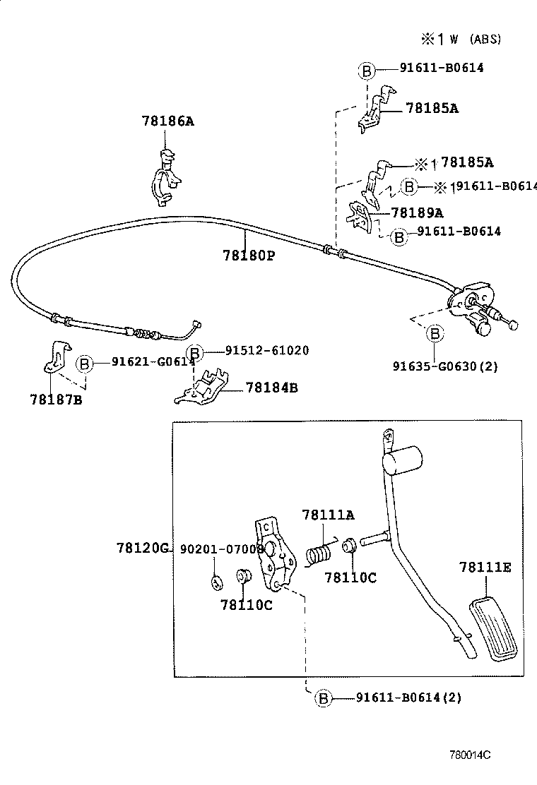 78185-60080 CLAMP, ACCELERATOR CONTROL CABLE, NO.2 product image