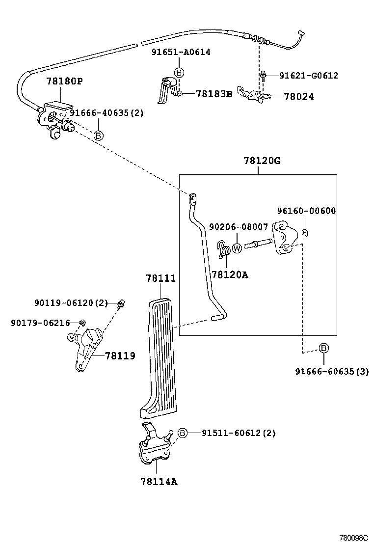 Toyota 78120-50120 ROD ASSY, ACCELERATOR PEDAL