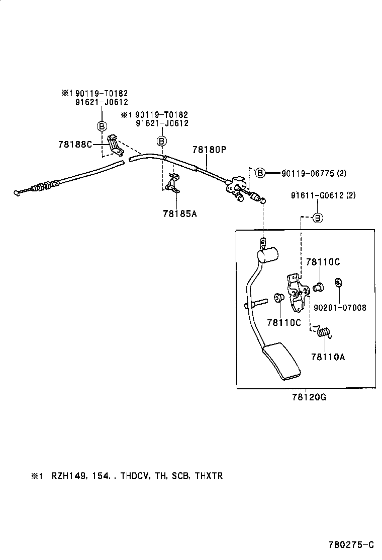 78185-35110 CLAMP, ACCELERATOR CONTROL CABLE, NO.2 product image