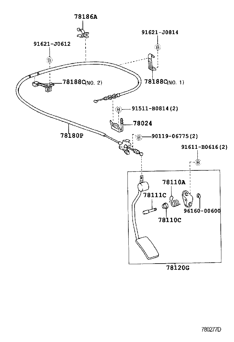 78185-35110 CLAMP, ACCELERATOR CONTROL CABLE, NO.2 product image