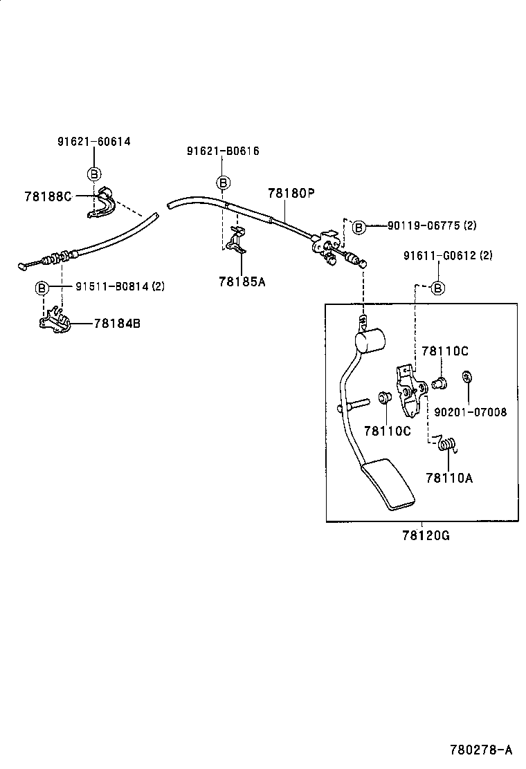 78185-35110 CLAMP, ACCELERATOR CONTROL CABLE, NO.2 product image