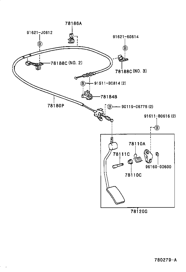 78185-35110 CLAMP, ACCELERATOR CONTROL CABLE, NO.2 product image