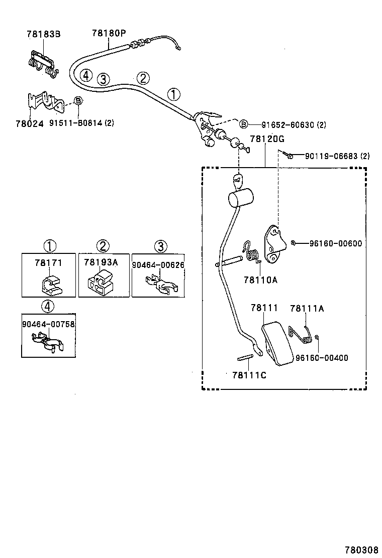 78024-06030 BRACKET SUB-ASSY, ACCELERATOR CONTROL CABLE product image