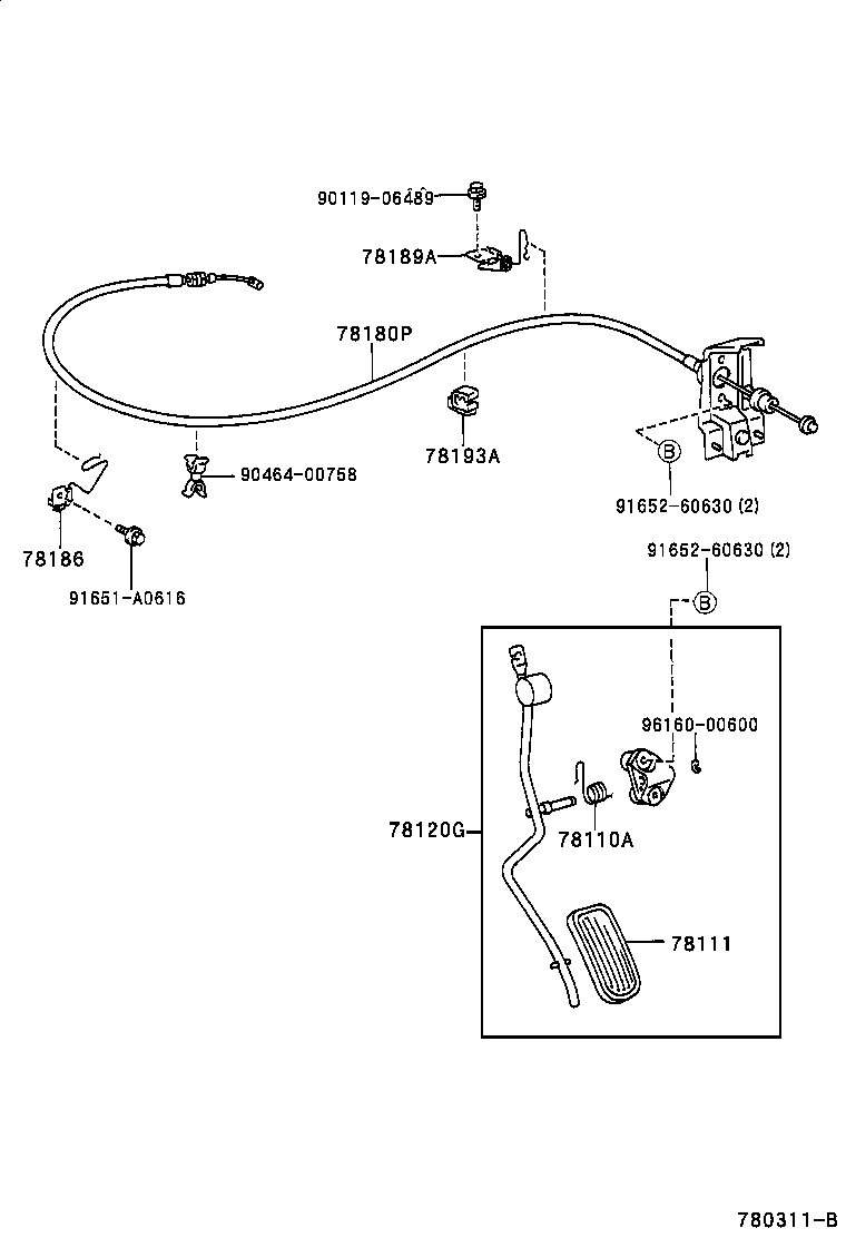 78189-48070 SUPPORT, ACCELERATOR CONTROL CABLE, NO.2 product image