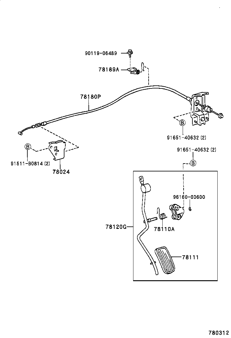 78189-48070 SUPPORT, ACCELERATOR CONTROL CABLE, NO.2 product image