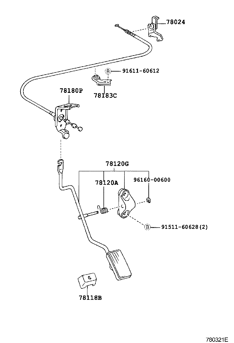 Toyota 78010-60090 ROD ASSY, ACCELERATOR PEDAL