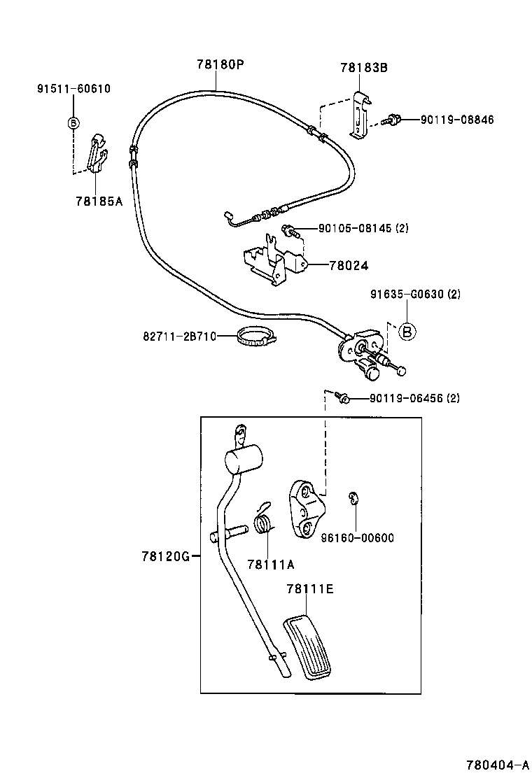 78185-60080 CLAMP, ACCELERATOR CONTROL CABLE, NO.2 product image