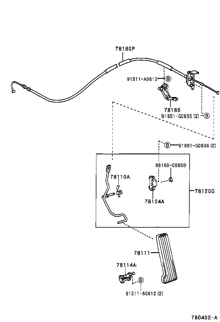 78114-30070 BRACKET, ACCELERATOR PEDAL SUPPORT product image