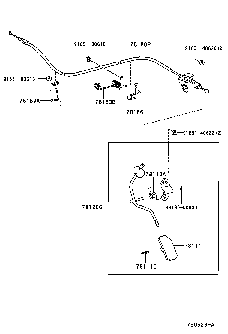 78189-02010 SUPPORT, ACCELERATOR CONTROL CABLE, NO.2 product image