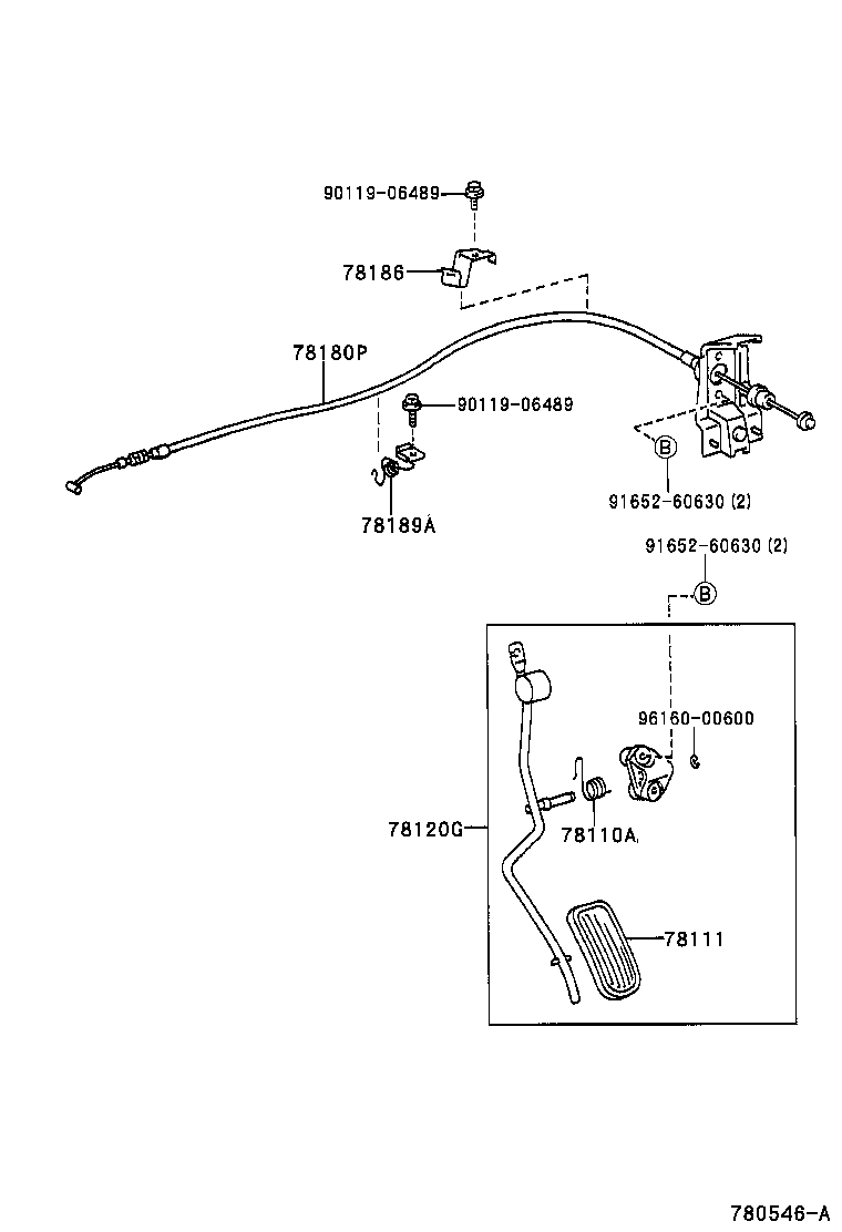 78189-48070 SUPPORT, ACCELERATOR CONTROL CABLE, NO.2 product image