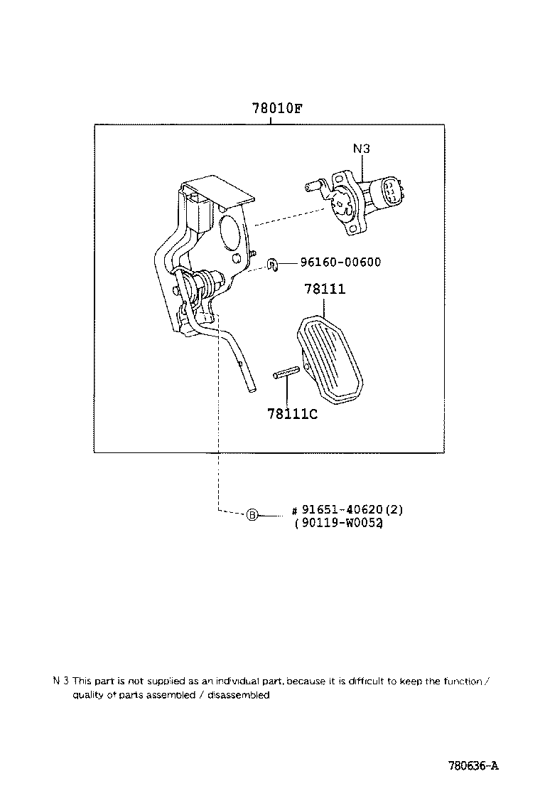 78185-13010 CLAMP, ACCELERATOR CONTROL CABLE, NO.2 product image
