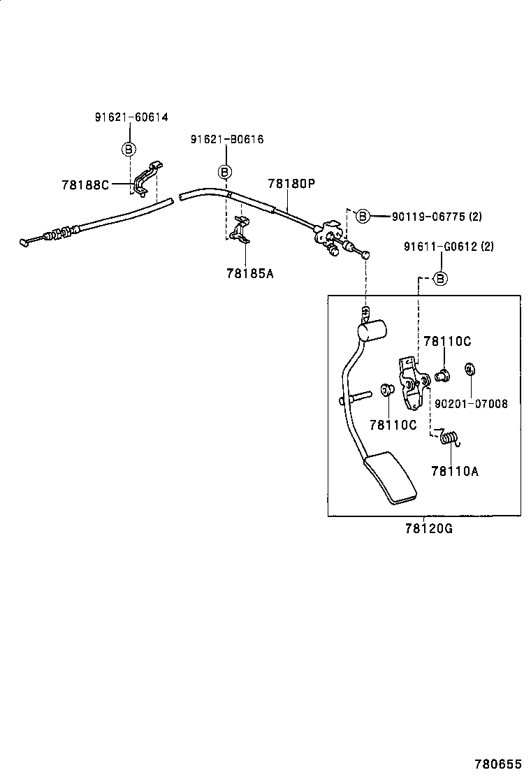 78185-35110 CLAMP, ACCELERATOR CONTROL CABLE, NO.2 product image