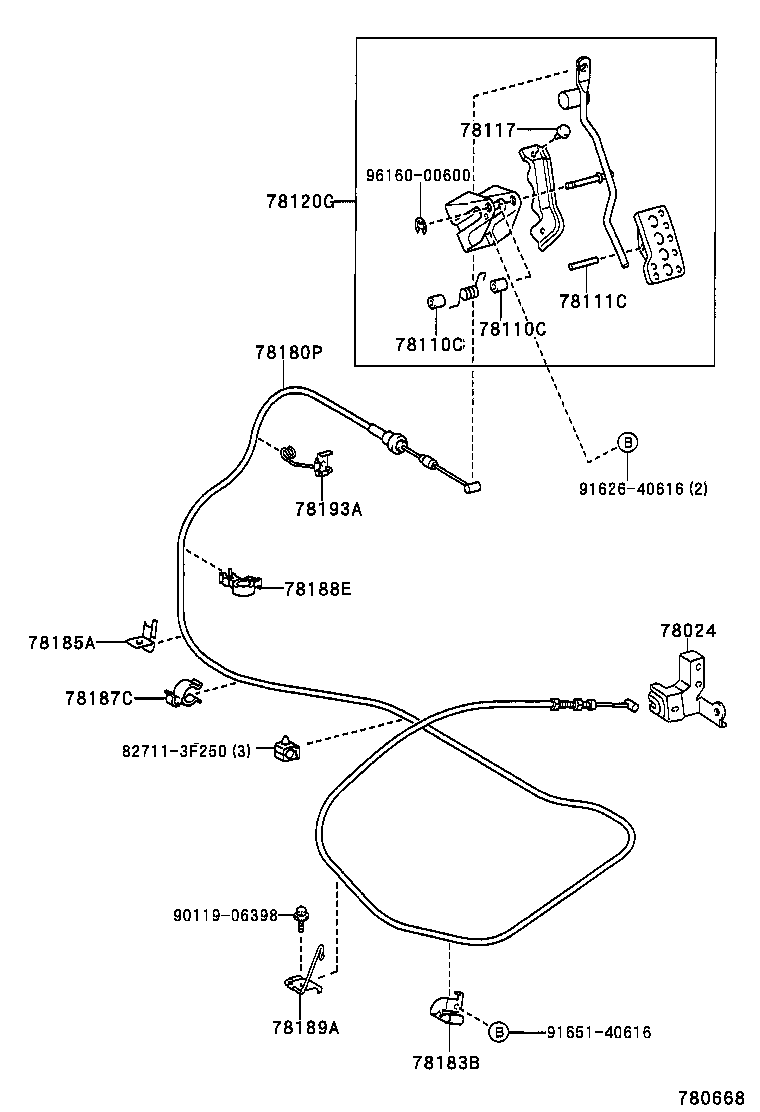 78193-17030 SUPPORT, ACCELERATOR CONTROL CABLE, NO.3 product image