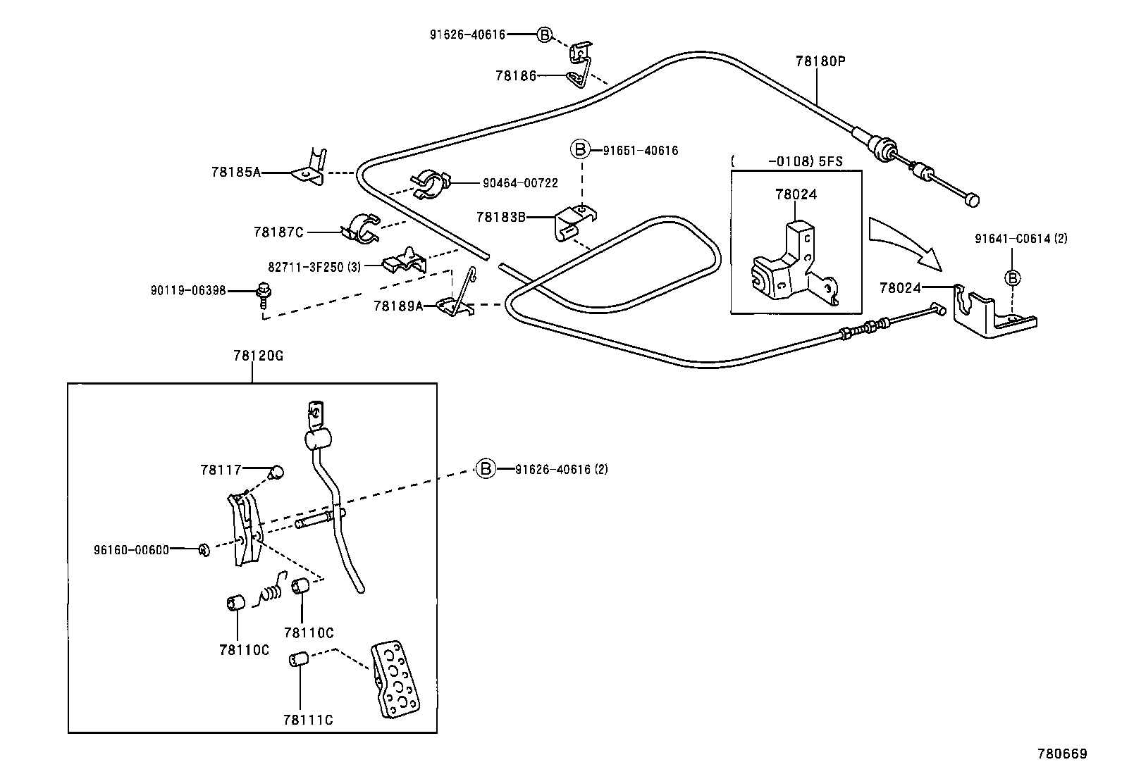 78193-17030 SUPPORT, ACCELERATOR CONTROL CABLE, NO.3 product image