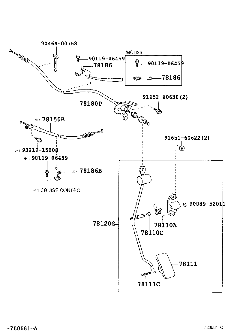 78184-33050 BRACKET, ACCELERATOR CONTROL CABLE product image