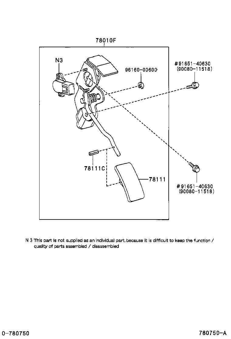 78010-20121 PEDAL ASSY, ACCELERATOR product image