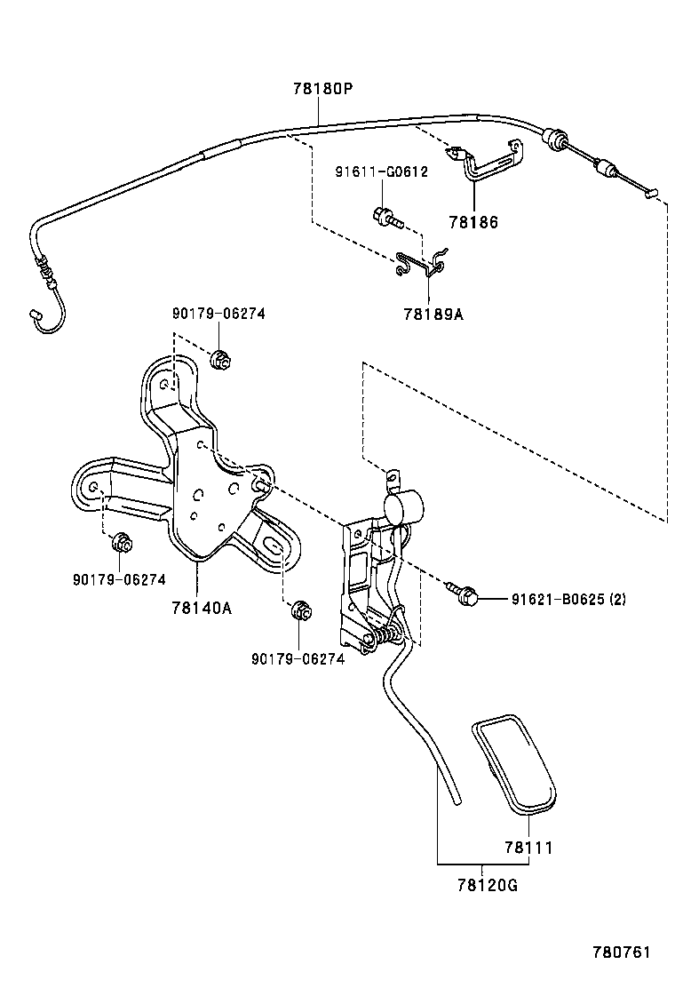 78189-48080 SUPPORT, ACCELERATOR CONTROL CABLE, NO.2 product image