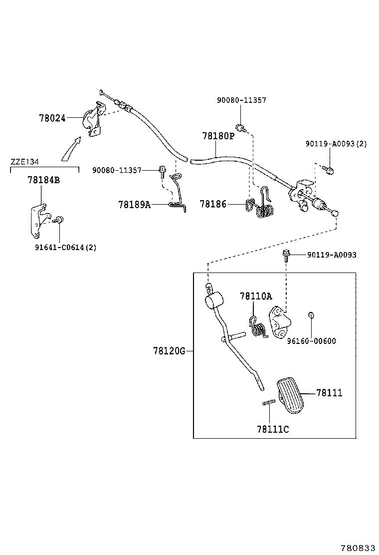 78150-01020 CABLE ASSY, ACCELERATOR AUTO DRIVE product image